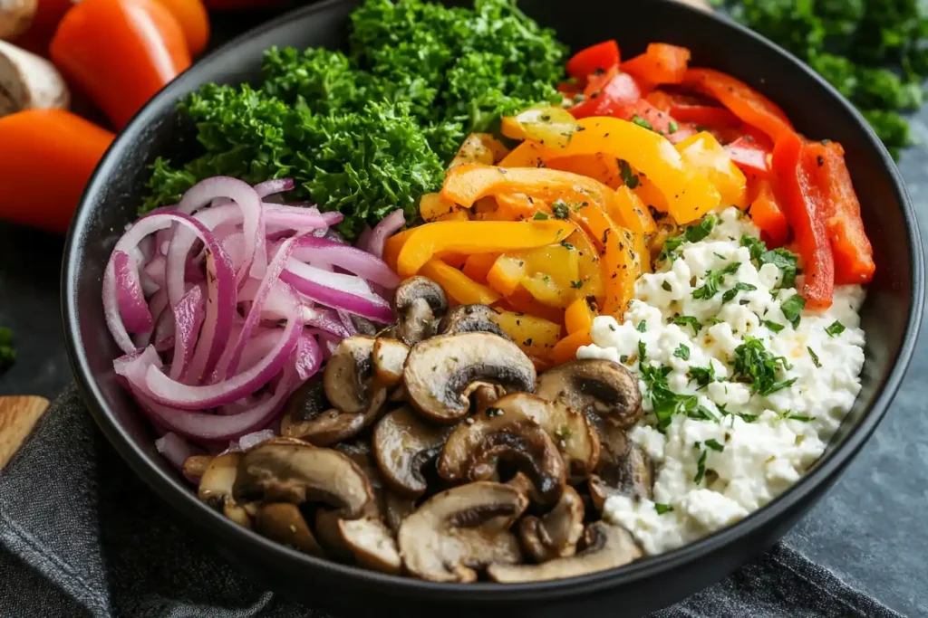 Cottage cheese pizza bowl vegetarian variation