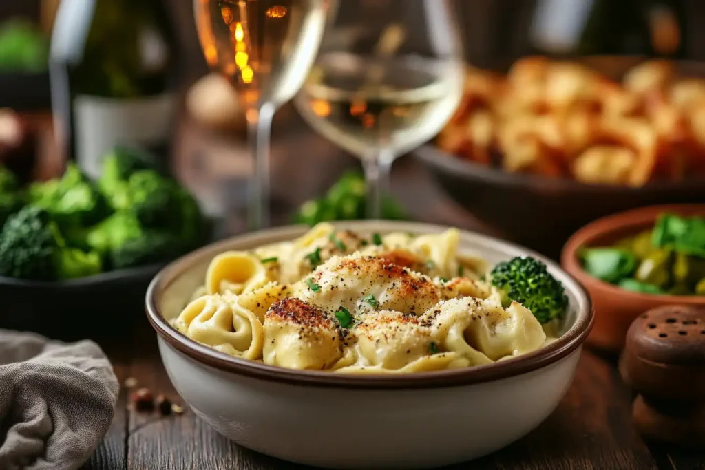 Chicken tortellini alfredo with vegetables