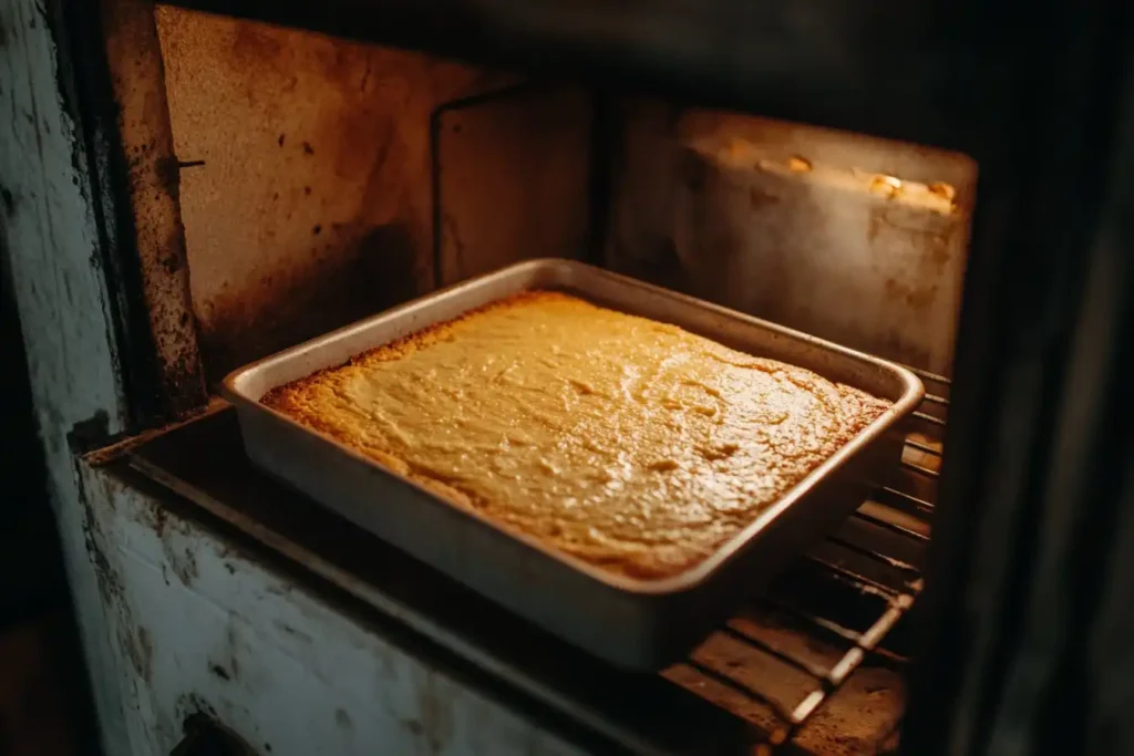 Cornbread baking process in an oven