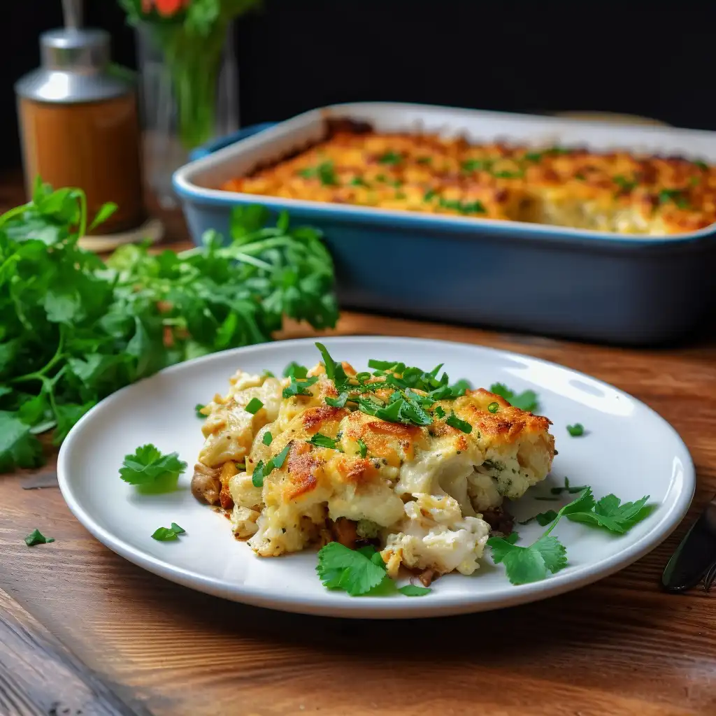 Served chicken cauliflower casserole