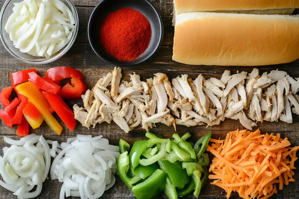 Ingredients for Chicken Philly sandwich