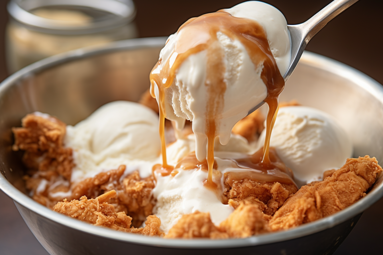 Close-up of chicken ice cream being made