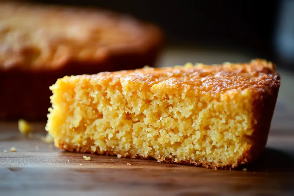 Crumbly Mexican cornbread slice.