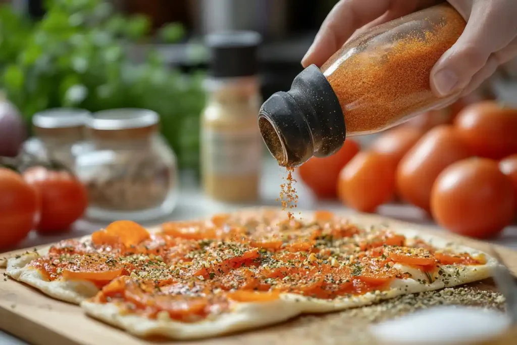 Seasoning a delicious crustless pizza