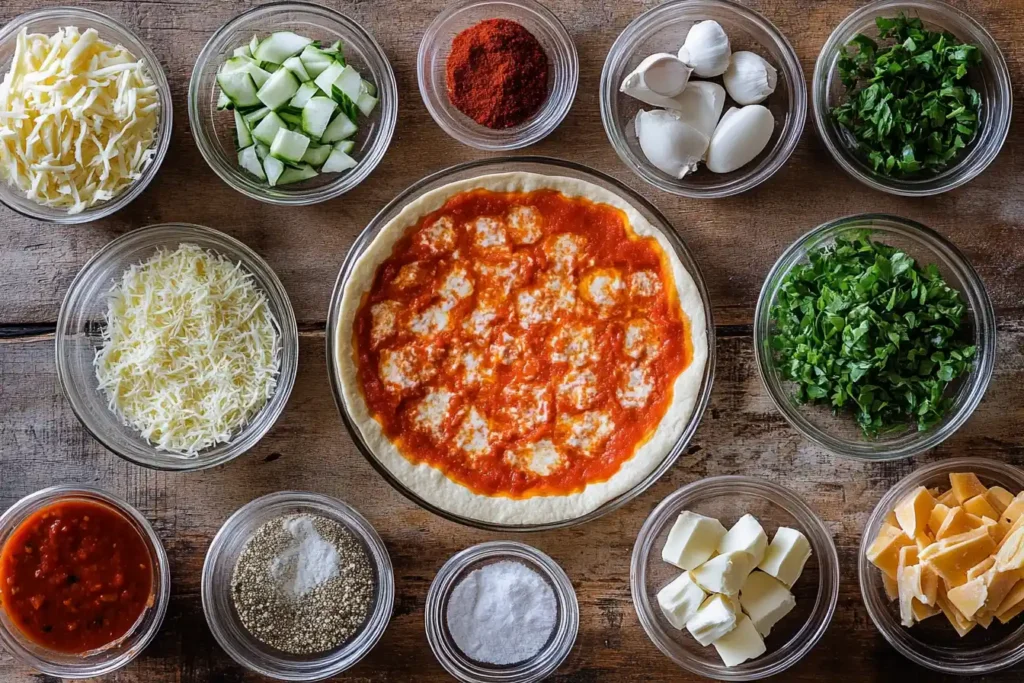 Home made crustless pizza being prepared.