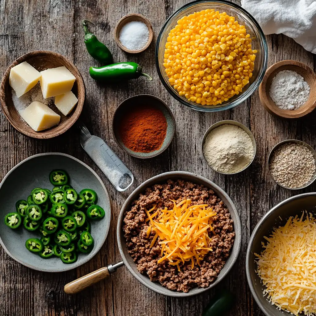 An inviting table with a freshly baked Mexican Cornbread Casserole, golden cornbread top, and steamy filling.	