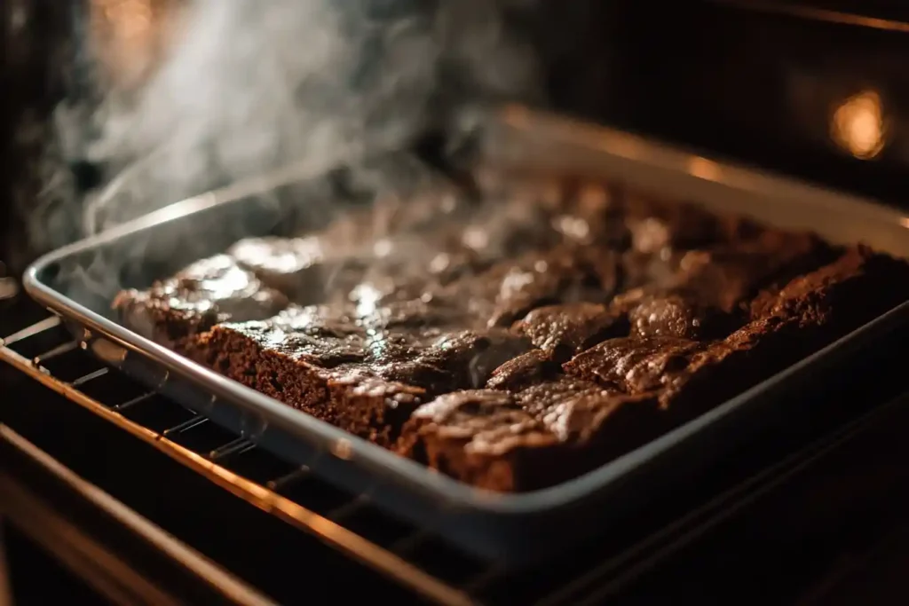 Keto brownies baking in oven