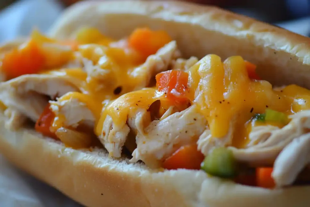 Chicken Philly cheesesteak close up