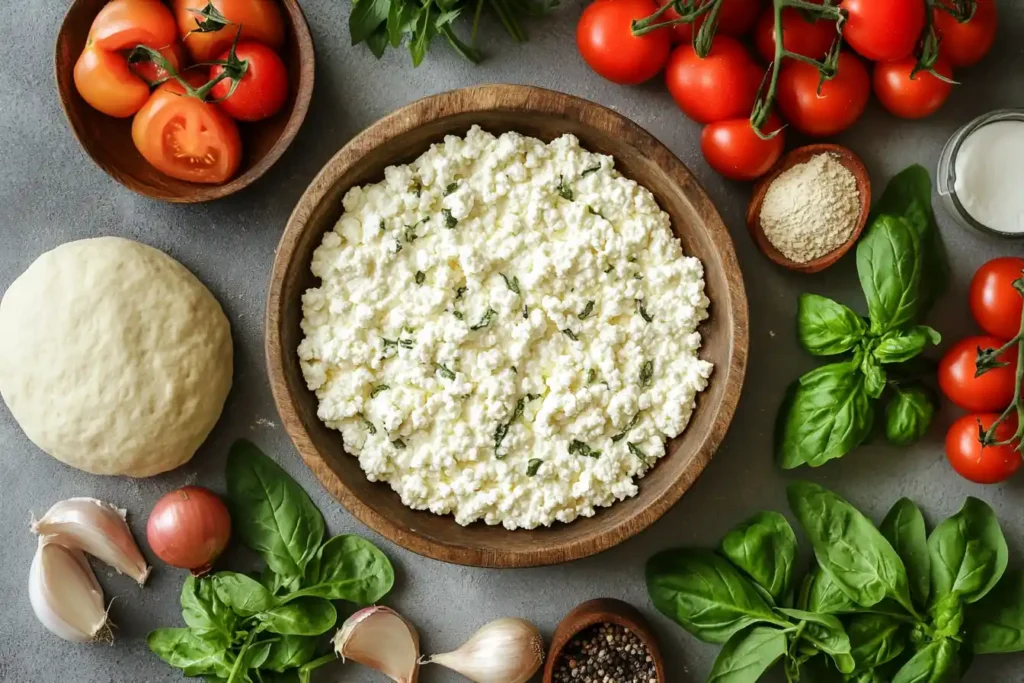 Cottage cheese and pizza ingredients