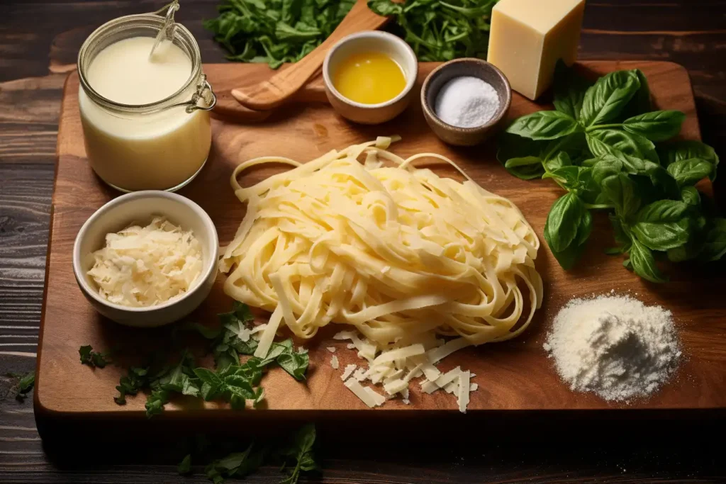 Ingredients for pasta for Alfredo sauce