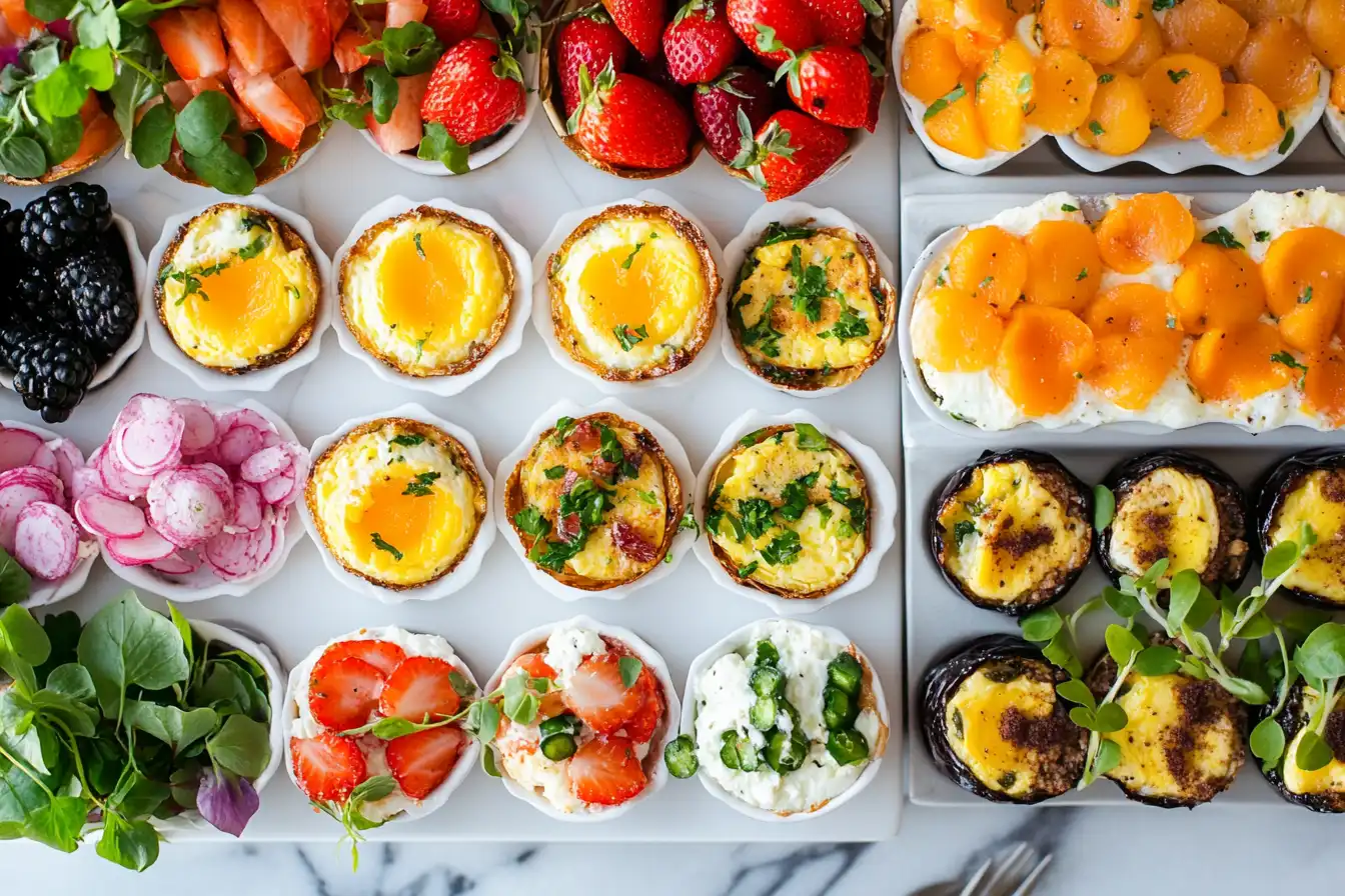 Various protein egg bites on a platter