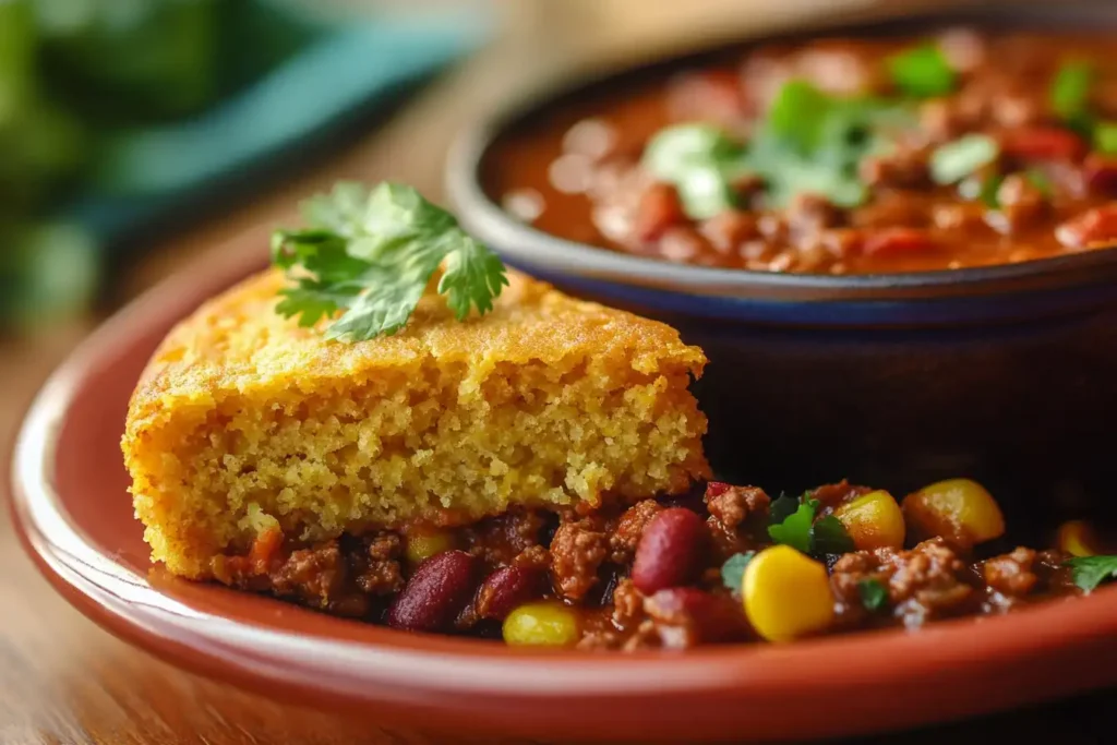 Mexican cornbread with chili.