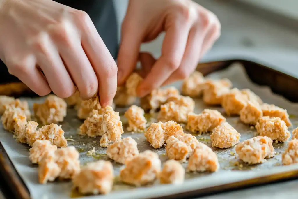 Forming Keto Chicken Nuggets