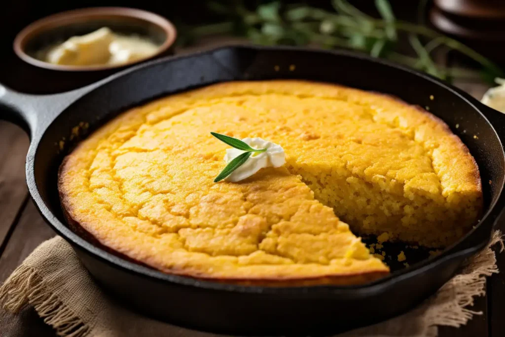 Southern-style cornbread in skillet