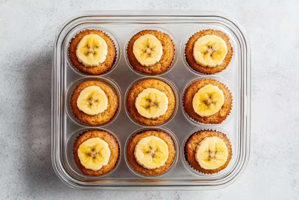 Storing banana muffins in a container