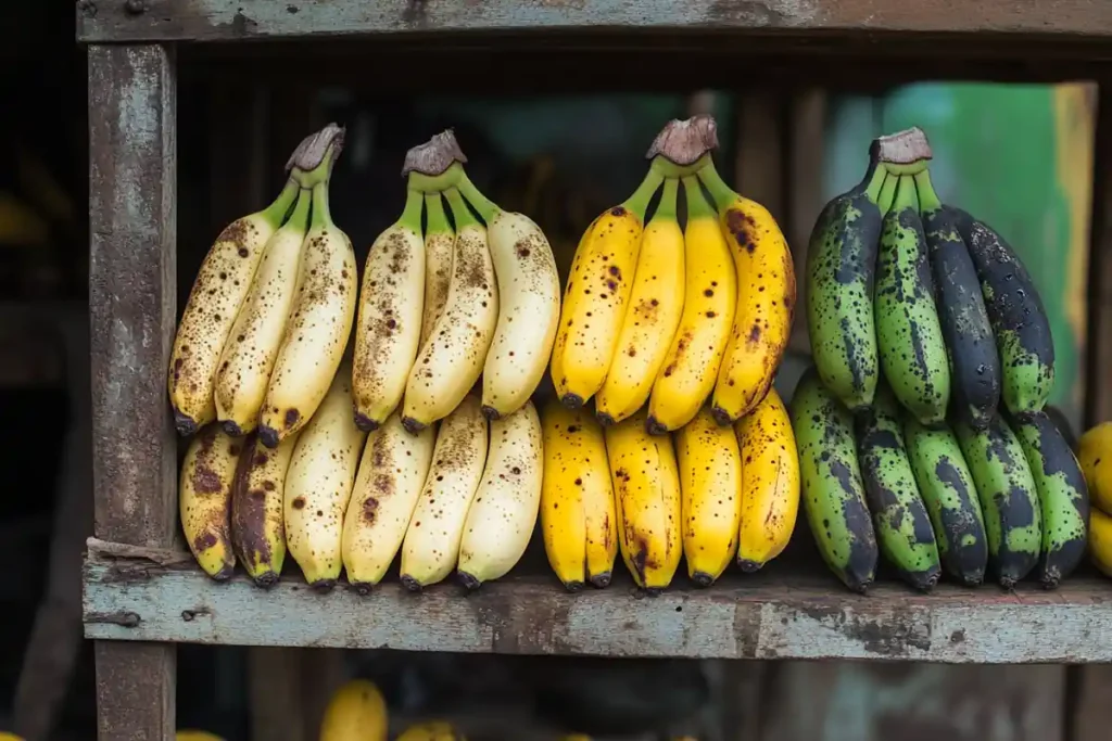 Different stages of banana ripeness