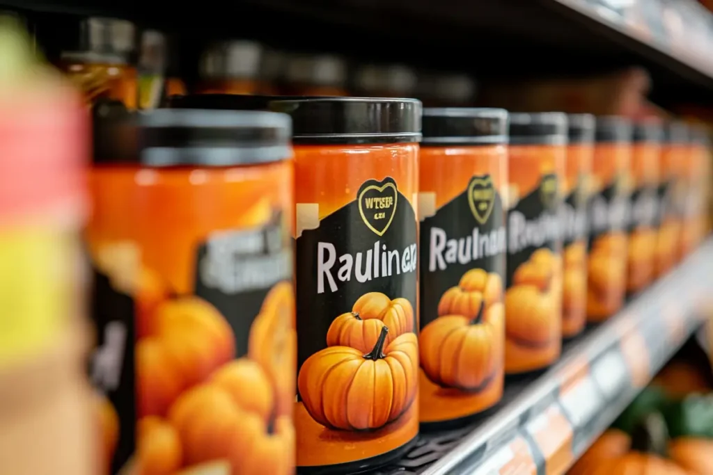 Canned pumpkin puree on a shelf