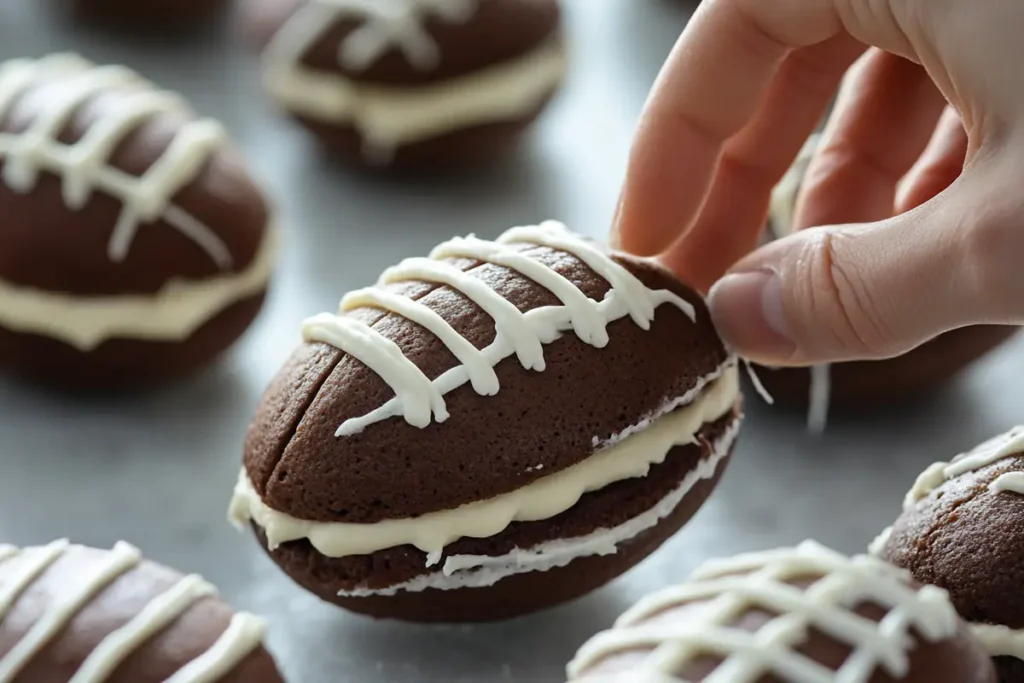 Decorating football whoopie pies