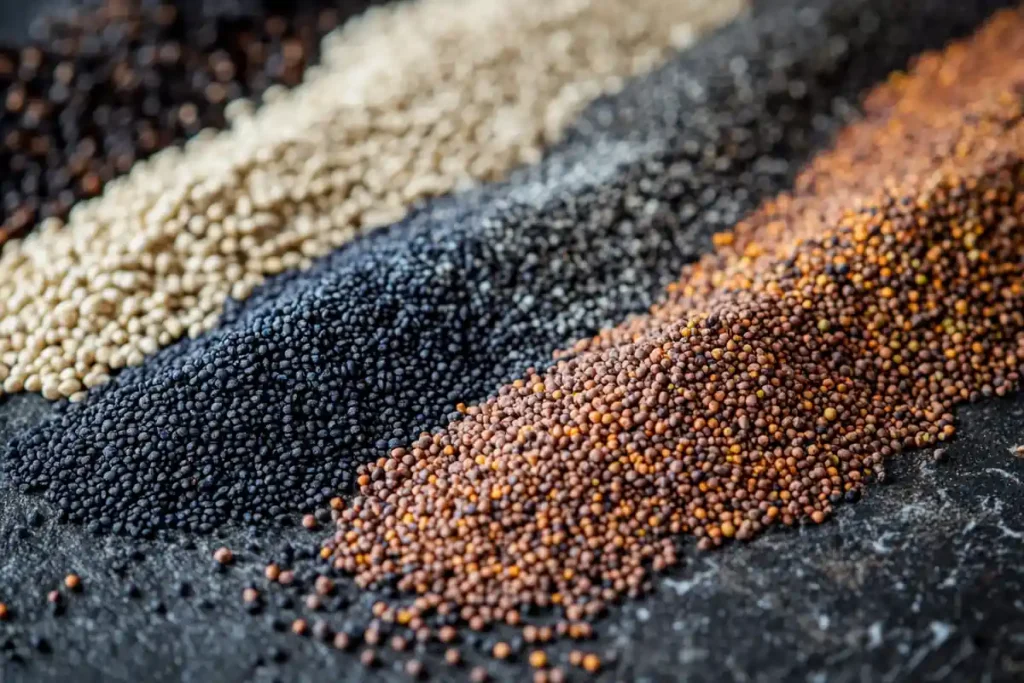 Different types of poppy seeds by origin.