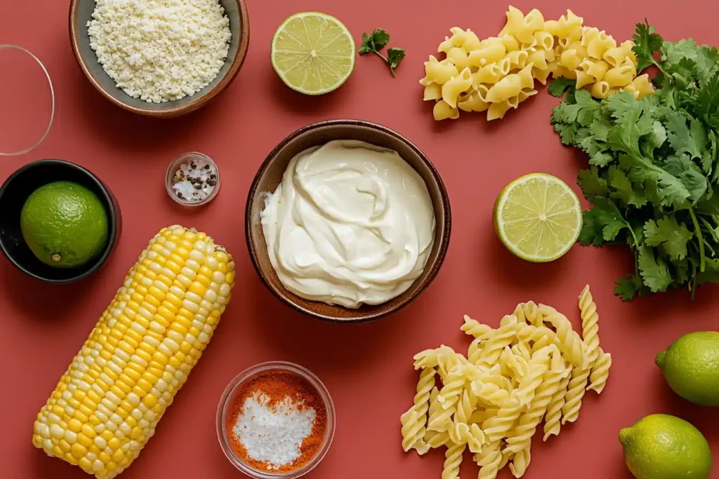 Ingredients for elote pasta salad