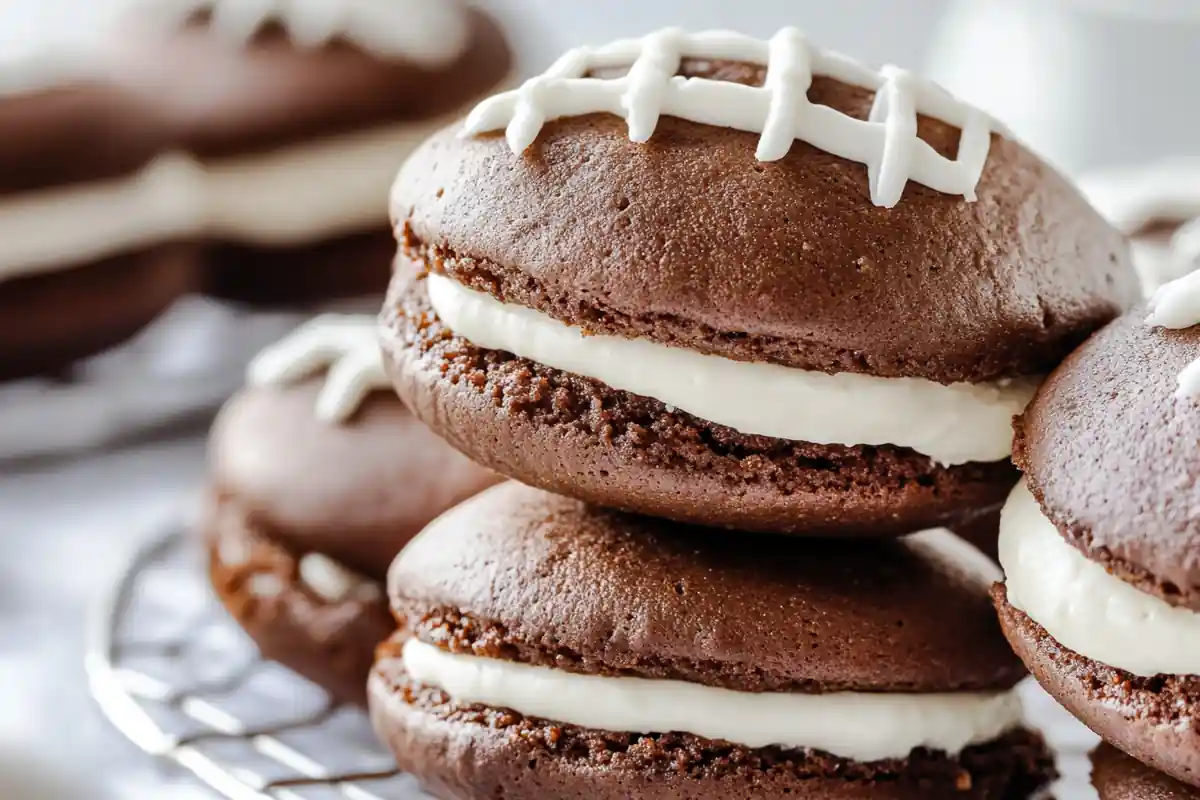 Football whoopie pies close-up