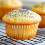 Lemon poppy seed muffin close up.