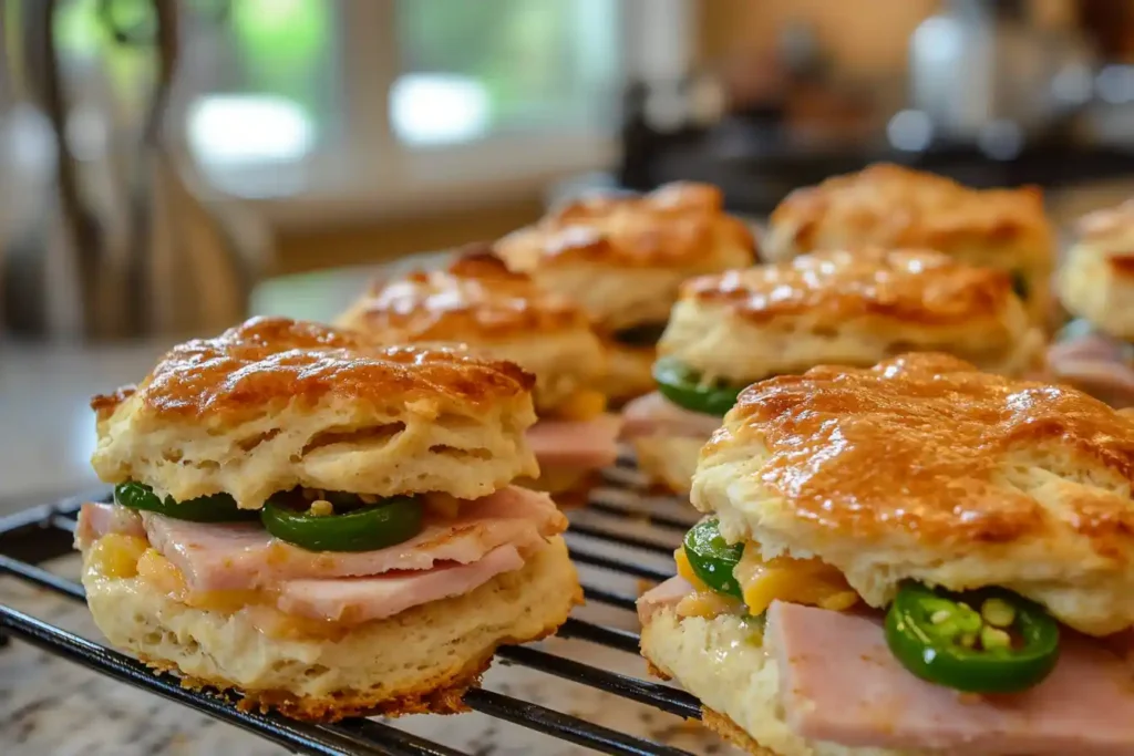 Ham and jalapeno biscuits with healthy substitutes.