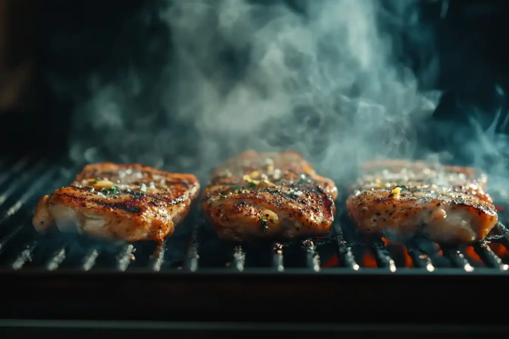 Grilling lemon pepper chicken on grill