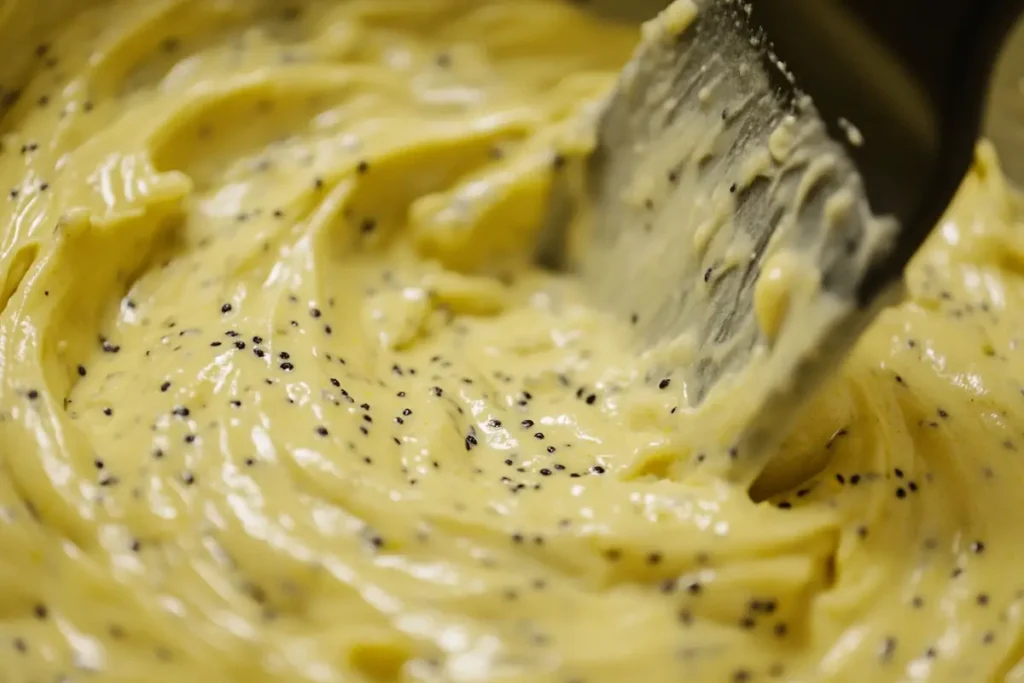 Mixing the lemon poppy seed muffin batter