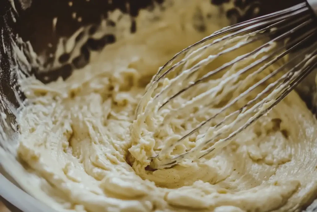 Close up of Pumpkin Banana Muffins batter mixing