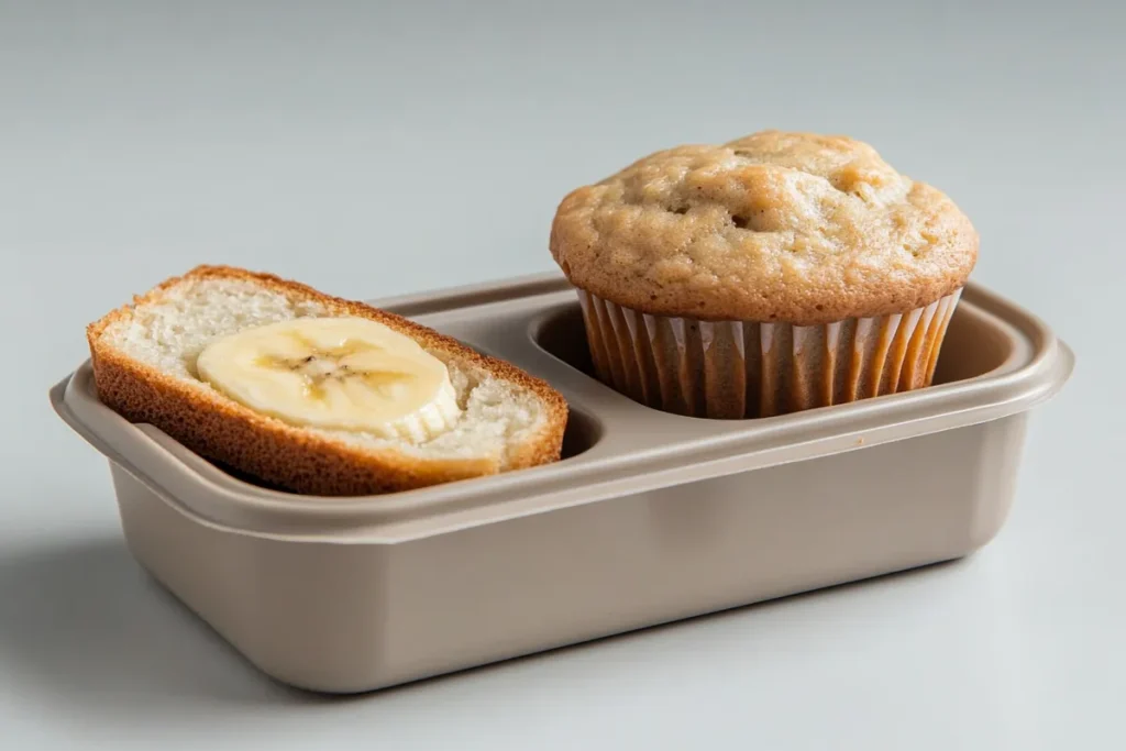 Banana bread muffin with a slice of bread