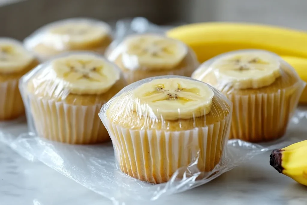 Wrapped banana muffins ready to freeze