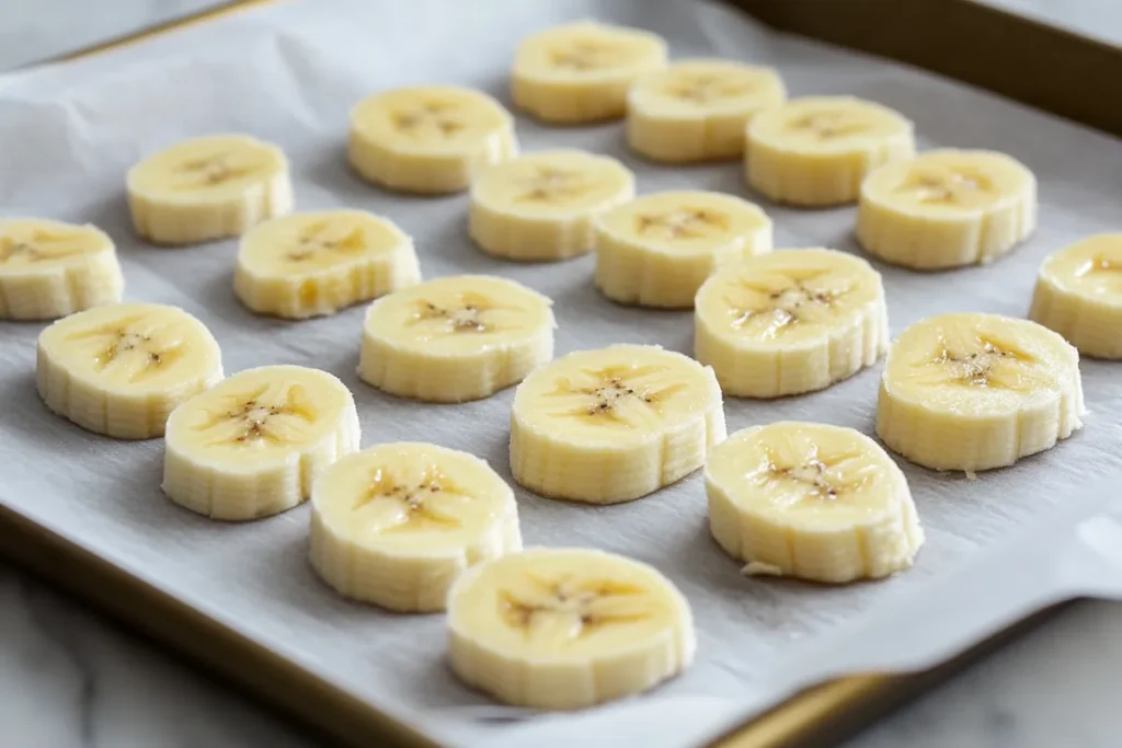 Banana slices on parchment