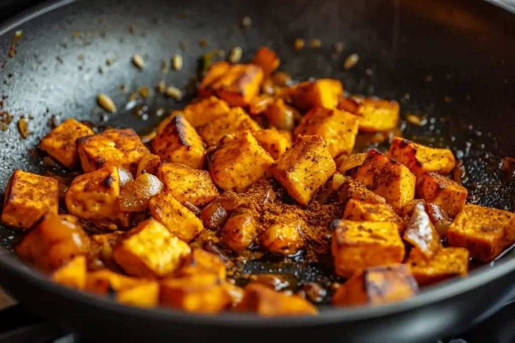 Cooking pumpkin paneer with puree