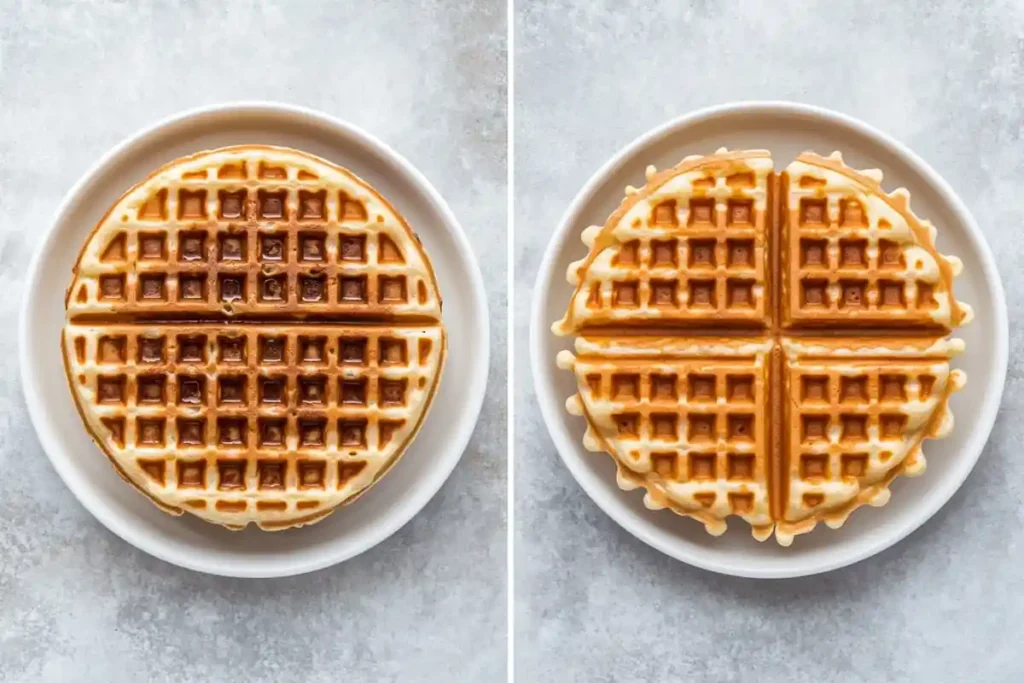 Thick and Thin waffle batter showing how many waffles this recipe make